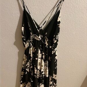 Floral Black and White Spaghetti Strap romper